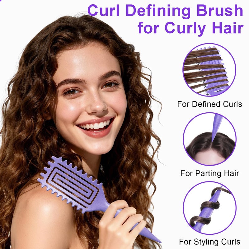 Weldilgit 2-Pack Curly Hair Brush, Curl Defining Brush with Soft Boar Bristles Detangling Tangled Glides,Wide-Teeth Design Effortlessly Shaping & Defining Curls,Curling Definer for Wet & Dry Hair (Green Purple) - Image 5